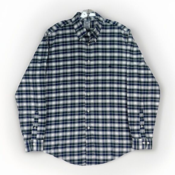 Large Brooks Brothers Oxford Button-Down Shirt Mens Plaid Check Regent Logo - Picture 1 of 6